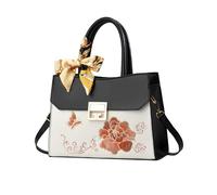 NICOLE & DORIS Bolso Mujer Bolso de Mano Elegante Bolso Bandolera Fashion Bolso de Hombro Cuero PU Bolso Tote con Flores Bordado Negro