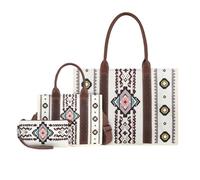 NICOLE & DORIS Bolso Mujer Grande Bolso de Mano Set Bolso Bandolera Estampado Bolso de Hombro Lona Bolsos Hobo Bolso Shopper para Trabajo Viaje Beige 3 Piezas