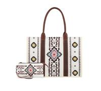 NICOLE & DORIS Bolso Mujer Grande Bolso de Mano Set Bolso Bandolera Estampado Bolso de Hombro Lona Bolsos Hobo Bolso Shopper para Trabajo Viaje Beige 2 Piezas L