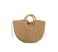 NICOLE & DORIS Bolso Nuevas Mujeres Verano Playa Bolsa Manija Bolsa de ratán Paja Bolsa tejida para dama Khaki