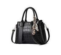 NICOLE & DORIS Bolso Señora Bandolera Casual Bolsos para Mujer Bolso de Mano Retro Bolsa de Mensajero Bolso Hombro Cuero Bolsos Con Leopardo Cinta Negro
