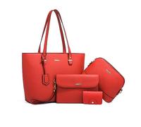 NICOLE & DORIS Bolso Shopper Mujer Bolso Bandolera Grande Elegante Cuero PU Bolso de Mano con Monedero Set 3 Piezas Bolso de Hombro para Viajes Compras Trabajo Rojo