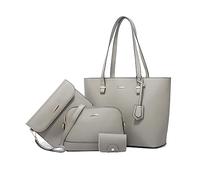 NICOLE & DORIS Bolso Shopper Mujer Bolso Bandolera Grande Elegante Cuero PU Bolso de Mano con Monedero Set 3 Piezas Bolso de Hombro para Viajes Compras Trabajo Gris