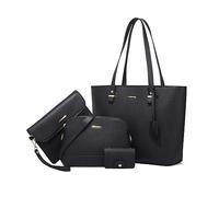 NICOLE & DORIS Bolso Shopper Mujer Bolso Bandolera Grande Elegante Cuero PU Bolso de Mano con Monedero Set 3 Piezas Bolso de Hombro para Viajes Compras Trabajo Negro