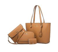 NICOLE & DORIS Bolso Shopper Mujer Bolso Bandolera Grande Elegante Cuero PU Bolso de Mano con Monedero Set 3 Piezas Bolso de Hombro para Viajes Compras Trabajo Marrón