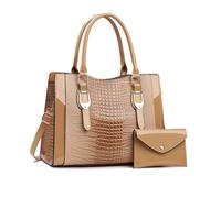 NICOLE & DORIS Bolso Tote 2 Piezas Bolsos Mujer Bolso de Mano Elegante Bolso con Monedero Bolso Bandolera Charol Bolso de Hombro para Viajes Compras Trabajo Caqui