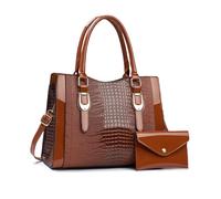 NICOLE & DORIS Bolso Tote 2 Piezas Bolsos Mujer Bolso de Mano Elegante Bolso con Monedero Bolso Bandolera Charol Bolso de Hombro para Viajes Compras Trabajo Marrón