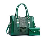 NICOLE & DORIS Bolso Tote 2 Piezas Bolsos Mujer Bolso de Mano Elegante Bolso con Monedero Bolso Bandolera Charol Bolso de Hombro para Viajes Compras Trabajo Verde