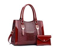 NICOLE & DORIS Bolso Tote 2 Piezas Bolsos Mujer Bolso de Mano Elegante Bolso con Monedero Bolso Bandolera Charol Bolso de Hombro para Viajes Compras Trabajo Rojo
