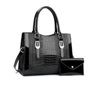 NICOLE & DORIS Bolso Tote 2 Piezas Bolsos Mujer Bolso de Mano Elegante Bolso con Monedero Bolso Bandolera Charol Bolso de Hombro para Viajes Compras Trabajo Negro