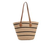 NICOLE & DORIS Bolso Tote Grande Bolso Mujer de Playa Bolso Bandolera de Paja Bolso de Hombro Tejida Bolso Shopper Cesta Bolsos para Picnic, Verano, Compras Raya Gruesa