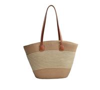 NICOLE & DORIS Bolso Tote Grande Bolso Mujer de Playa Bolso Bandolera de Paja Bolso de Hombro Tejida Bolso Shopper Cesta Bolsos para Picnic, Verano, Compras Raya Beige