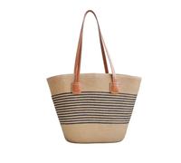 NICOLE & DORIS Bolso Tote Grande Bolso Mujer de Playa Bolso Bandolera de Paja Bolso de Hombro Tejida Bolso Shopper Cesta Bolsos para Picnic, Verano, Compras Rayas Finas
