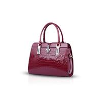 NICOLE&DORIS Bolsos de Las Señoras Bolsos Mujer Informal Nueva Bolso Bandolera Mujer PU Cuero de Patente Cáscara Bolso Hombro Portátil Bolsa Tote Grande Vino Tinto