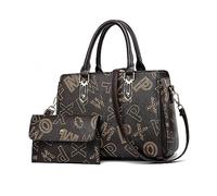 NICOLE & DORIS Bolsos de Mano Elegante Bolsos Mujer 2pcs Set Bolso Bandolera Cuero PU Bolsos de Hombro Estampado Bolsa Tote para Trabajo Viaje Café