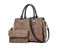 NICOLE & DORIS Bolsos de Mano Elegante Bolsos Mujer 2pcs Set Bolso Bandolera Cuero PU Bolsos de Hombro Estampado Bolsa Tote para Trabajo Viaje Café con Caqui