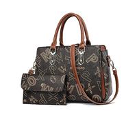 NICOLE & DORIS Bolsos de Mano Elegante Bolsos Mujer 2pcs Set Bolso Bandolera Cuero PU Bolsos de Hombro Estampado Bolsa Tote para Trabajo Viaje Café con Marrón