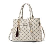 NICOLE & DORIS Bolsos de Mano Mujer Bolso Estampado Bolso Señora Bandolera Elegancia Mediano Bolso Tote Cuero PU Bolsos de Hombro con Colgante Blanco Hueso