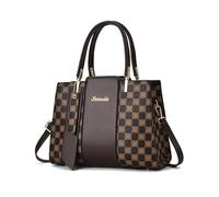 NICOLE & DORIS Bolsos de Mano Mujer Bolso Señora Tote Fashion Bolso Bandolera Cuero PU Bolso Estampado Bolsos de Hombro para Trabajo Viaje Plaid Café