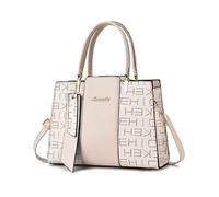 NICOLE & DORIS Bolsos de Mano Mujer Bolso Señora Tote Fashion Bolso Bandolera Cuero PU Bolso Estampado Bolsos de Hombro para Trabajo Viaje Alfabeto Beige