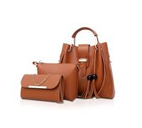 NICOLE & DORIS Bolsos de Mano para Mujer Bolsas de 3 Piezas Juego de Bolsos para Damas Bolsos con Cadena Bolsos con Asas Superiores Bolsos de Hombro marrón