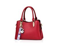 NICOLE & DORIS Bolsos de mano para mujer, bolsos de hombro pequeños, 3 compartimentos, de piel sintética, con bonito colgante, rojo vino, Large