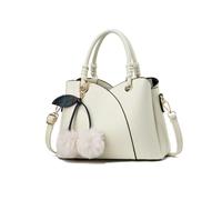 NICOLE & DORIS Bolsos de Moda Bolso de Mano Mujer Bolso Bandolera Elegancia Bolso Hombro Cuero PU Bolso Totes con Pompón Blanco