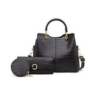 NICOLE & DORIS Bolsos de Moda Mujer Bolso y Cartera a Juego Bolso de Mano de PU Cuero Bolso Bandolera Tote Bolso de Cocodrilo Bolso Hombro 3 Piezas Negro