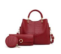 NICOLE & DORIS Bolsos de Moda Mujer Bolso y Cartera a Juego Bolso de Mano de PU Cuero Bolso Bandolera Tote Bolso de Cocodrilo Bolso Hombro 3 Piezas Borgoña