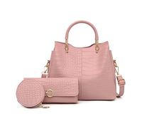 NICOLE & DORIS Bolsos de Moda Mujer Bolso y Cartera a Juego Bolso de Mano de PU Cuero Bolso Bandolera Tote Bolso de Cocodrilo Bolso Hombro 3 Piezas Rosa
