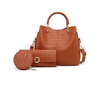 NICOLE & DORIS Bolsos de Moda Mujer Bolso y Cartera a Juego Bolso de Mano de PU Cuero Bolso Bandolera Tote Bolso de Cocodrilo Bolso Hombro 3 Piezas Marrón