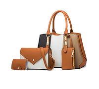 NICOLE & DORIS Bolsos de Mujer 4 Piezas Bolso de Mano Colores Contrastantes Bolso Bandolera Elegant Satchel Cartera Bolso Señora Tote Grande Bolsos de Hombro Marrón