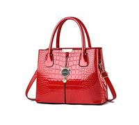 NICOLE & DORIS Bolsos de Mujer Bolsa Tendencia de Charol Bolso Bandolera Mediano Bolso de Mano para Trabajo Bolso Hombro Bolsos Cruzados con Lindo Colgante Rojo