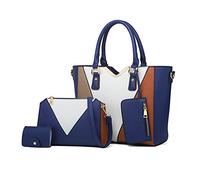 NICOLE & DORIS Bolsos de Mujer Bolso Bandolera Simple Grande Hombro Bolso PU Cuero Bolso Shopper Tote Bolso de Mano 4pcs Set Azul Marino