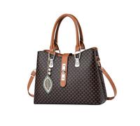 NICOLE & DORIS Bolsos de Mujer Bolso Estampado Bolso Bandolera Elegante Bolso de Mano Impermeable Bolso de Hombro Cuero PU para Trabajo Viaje Café con Amarillo