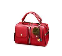 NICOLE & DORIS Bolsos de Mujer Bolso Pompón Estilo Bolso de Hombro con Cremallera Bolsillos Bandolera para Mujer Bolso Cuadrado Pequeño de Cuero PU Trabajo Diario Elegante Moda Rojo