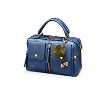 NICOLE & DORIS Bolsos de Mujer Bolso Pompón Estilo Bolso de Hombro con Cremallera Bolsillos Bandolera para Mujer Bolso Cuadrado Pequeño de Cuero PU Trabajo Diario Elegante Moda Azul