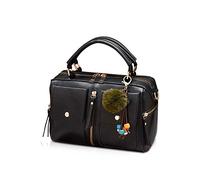 NICOLE & DORIS Bolsos de Mujer Bolso Pompón Estilo Bolso de Hombro con Cremallera Bolsillos Bandolera para Mujer Bolso Cuadrado Pequeño de Cuero PU Trabajo Diario Elegante Moda Negro