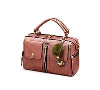 NICOLE & DORIS Bolsos de Mujer Bolso Pompón Estilo Bolso de Hombro con Cremallera Bolsillos Bandolera para Mujer Bolso Cuadrado Pequeño de Cuero PU Trabajo Diario Elegante Moda Rosa Oscuro