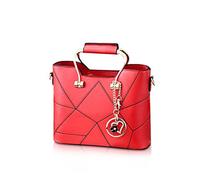 NICOLE & DORIS Bolsos de Mujer, Bolso Señora Tote PU Cuero Bolso Hombro de Flores Bolso Shopper with Metal Crystal Tassels Rojo