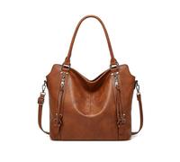 NICOLE & DORIS Bolsos de mujer Bolsos bandolera con estilo Bolso Hobo de gran capacidad Bolso de Mano con asas superior de cuero de PU marrón