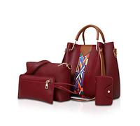 NICOLE & DORIS Bolsos de Mujer Bolsos de Hombro Bolsos de 4 Piezas Bolso Bandolera para Mujer Monedero Rojo Clásico