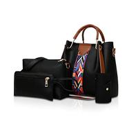 NICOLE & DORIS Bolsos de Mujer Bolsos de Hombro Bolsos de 4 Piezas Bolso Bandolera para Mujer Monedero Negro