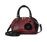 NICOLE & DORIS Bolsos de Mujer Bolsos de Hombro Retro Bolso Bandolera con Dos Cremalleras Bolso de Cuero PU Bolso con Colgante de Pétalo Rojo
