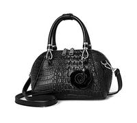 NICOLE & DORIS Bolsos de Mujer Bolsos de Hombro Retro Bolso Bandolera con Dos Cremalleras Bolso de Cuero PU Bolso con Colgante de Pétalo Negro