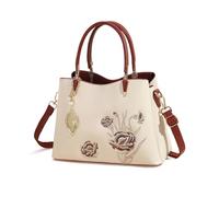 NICOLE & DORIS Bolsos de Mujer de Mano Bolsos Bandolera con Flores Bolso de Diseñador Cuero PU Bolso de Hombro para Trabajar Compras Viaje Beige