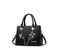 NICOLE & DORIS Bolsos de Mujer Diseño Bolso de Las Señoras Bolso Bandolera PU Piel Moda Bolsos de Hombro Resistente Pequeños con Impresión de Bordado Negro