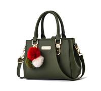 NICOLE & DORIS Bolsos de Mujer Modernos Bolso Bandolera Pequeño Bolso Elegante Bolsos de Hombro PU Cuero Bolsos Cruzados Bolsos Tote Pompones Verde