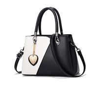 NICOLE & DORIS Bolsos de Mujer Multicolor Bolso de Mano Bolso Tote Bandolera Cuero PU Bolso de Las Señoras para Niñas Bolsa Cruzado Negro con Blanco