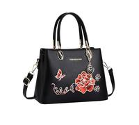 NICOLE & DORIS Bolsos de Mujer Nuevos Bolso de Mano Exquisito Bolso Bandolera Cuero PU Bolso Tote Pequeño Bolso de Hombro con Flores Bordado Negro